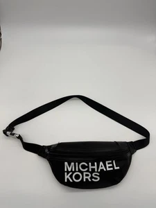 MICHAEL KORS BLACK SIGNATURE WHITE MK LOGO BELT BAG 556214C - Picture 1 of 8