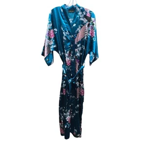 Alter Shanghai Pfau Vogel Kirschblüte Gürtel Satin Morgenmantel türkis & rosa Einheitsgröße - Bild 1 von 6