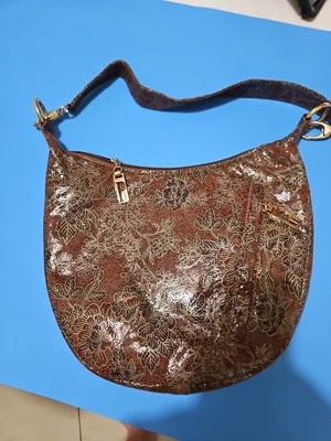  Сумки на Pinky HOBO наплечная сумка коричневый кожаный цветок печати сделано в США  - Изображение 1 из 4