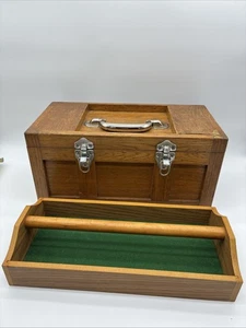 Nice! Wood Carpenter Tool Box VTG Style w/Green Felt & Caddy Gun Cleaning? - Picture 1 of 13