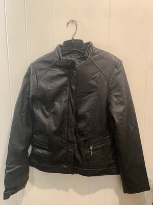 Vintage A.N.A Women's Jacket L Black Genuine Lambskin Leather Motorcycle Biker - Image 1 of 4