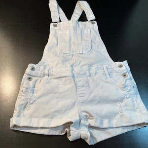 Wallflower White Denim Distressed Overalls Shorts Romper Summer Casual - L - Picture 1 of 8