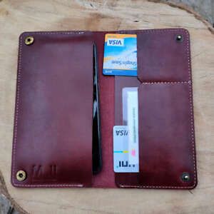 Genuine leather travel wallet  in cherry brown softie finish leather 