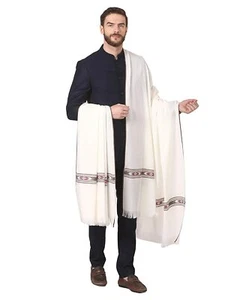 Men's Fine Wool Kullu Lohi, Woven Design Mens Shawls Color White - Picture 1 of 5