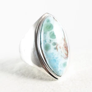 Silberring, Ring, 925 Sterlingsilber, massiv, Larimar, Marquise, Navette, Gr. 61 - Bild 1 von 4