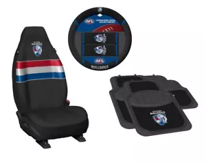 SET OF 3 WESTERN BULLDOGS AFL CAR SEAT COVERS STEERING WHEEL COVER + FLOOR MATS - Foto 1 di 4