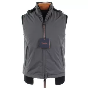 Zanella NWT Full Zip Hooded Vest w/ Goat Suede Details Size Small US In Gray - Picture 1 of 12