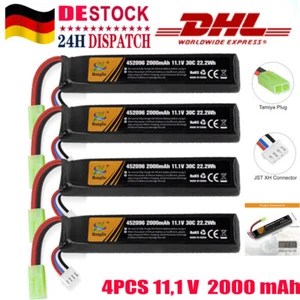 4X Lipo Akku 11.1V 2000mAh Tamiya Stecker 30C Wiederaufladbare für Scar, M249 DE - Bild 1 von 19