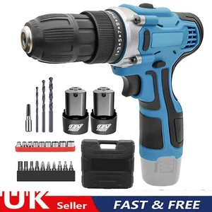 12V 2 Battery Cordless Drill Combi Driver Screwdriver Set UK High Power Electri - Picture 1 of 10
