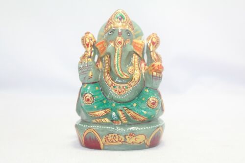 Idol Statue Ganesha Ganesh Grün Jade Stein Gott Hindu Religiös Hand Farbe B299
