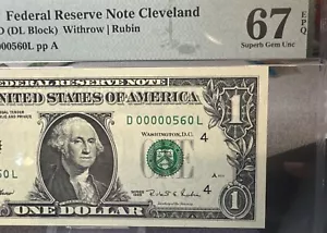 🤯 1995 $1 Federal Reserve Note - PMG 67 EPQ - Low Serial Number 00000560 - Picture 1 of 8