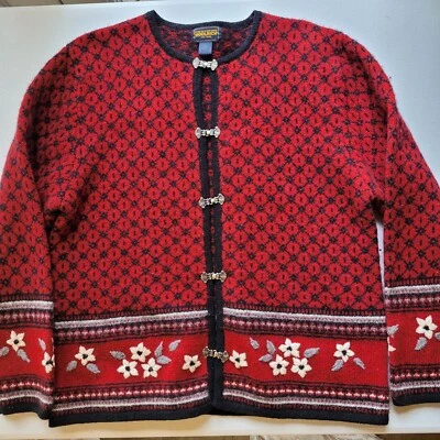 Cárdigan suéter para mujer Woolrich 100 % lana broche de metal talla XL rojo rubí de colección Japón Foto 1 de 4