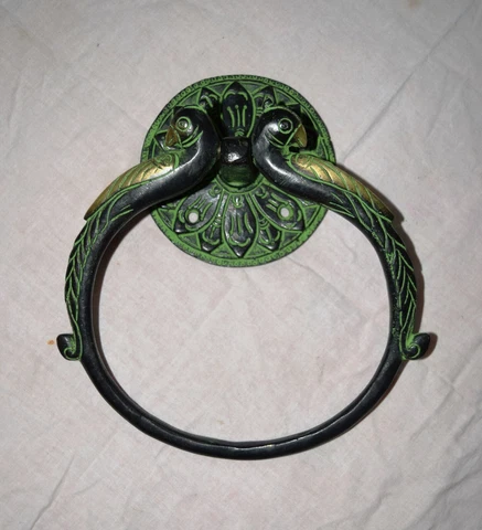 Brass Handmade Two Peacock Round Shaped Door Knocker Home Front Doorbell Dec AR5 Cover
