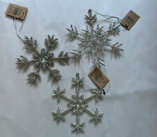 Set 3 Beaded Silver White Snowflake Ornaments Creative Co-op New With Tags
