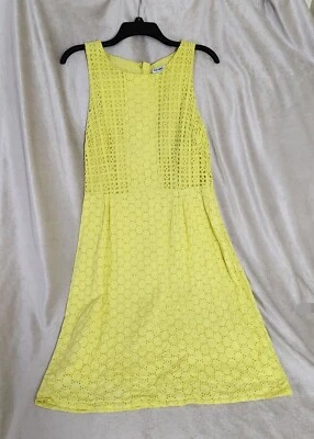 Antiguo Azul Marino Ojales Encaje 12 Geométrico Sin Mangas Amarillo Cremallera Informal Coqueta Hada Foto 1 de 4