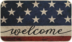 Patriotic Welcome Doormat Retro American Stars Stripes Door Mat with Anti-Slip R - Picture 1 of 7