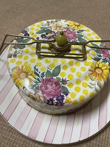 MACKENZIE-CHILDS Vtg Stripe PEDESTAL CAKE STAND/COVER/CARRIER - Picture 1 of 10