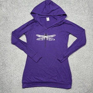 Cherryloom Shirt Womens Small Long Sleeve Hooded Graphic Tee Purple Dragonfly - Picture 1 of 7
