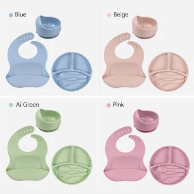 Baby Toddler Silicone Suction Food Feeding Tray Plate Bib Fork Spoon Bowl Set - image 1 of 4
