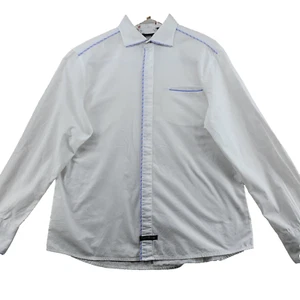 English Laundry Men's Size XL Solid White Cotton Embroidered Casual Shirt - Picture 1 of 18