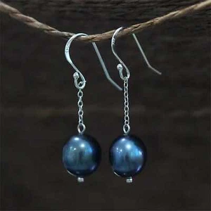 9-12mm baroque pearl earrings sliver hook black noble Dangle Women Gold - Picture 1 of 2