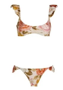 Zimmermann Bonita Frill Shoulder Bikini | Cream Floral / Mango Yellow - Picture 1 of 10