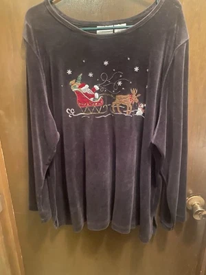 Suéter de Natal feio vintage feminino 22W/24W trenó de Papai Noel - Imagem 1 de 4