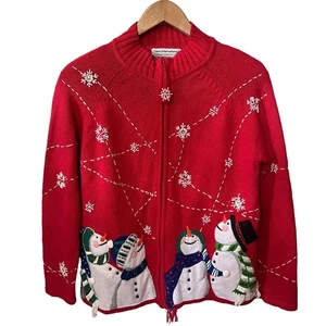 Maglione Tiara International vintage donna brutto Natale maglione cardigan con perline S - Foto 1 di 8