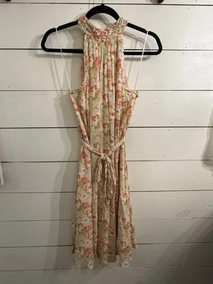 Vestido Gibson Latimer Nuevo con Etiquetas Pequeño Rosa Floral Sin Mangas Halter Corbata Cintura Midi Foto 1 de 4