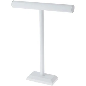 Soporte de exhibición de collar barra en T de cuero sintético blanco Plymor, 14" de ancho x 18" de alto - Imagen 1 de 2