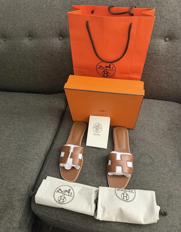 Sandalias Hermes Oran para mujer talla EU 37 US 6 cuero clásicas deslizables marrón Foto 1 de 4