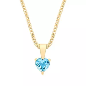 9ct Yellow Gold Natural Blue Topaz Heart Solitaire Pendant + 18" Chain December - Picture 1 of 7