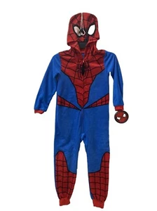 Marvel Spiderman Pajamas Union Suit Kids 6/7 or 8 One Piece Hoodie Costume - Picture 1 of 19