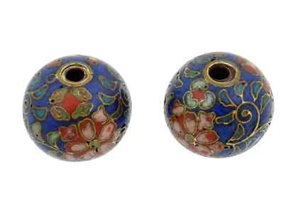 PAR DE CONTAS OJIME ESMALTADAS CLOISONNE JAPONESAS - Imagem 1 de 4