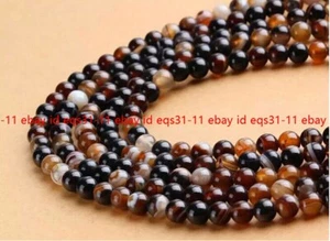 Natural 6/8/10/12/14mm Multicolor Striped Agate Onyx Round Gems Loose Beads 15" - Picture 1 of 22