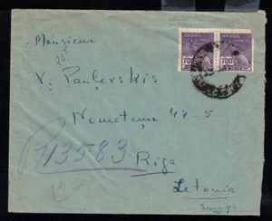 1937 Brazil Registered Cover to Riga Latvia - Picture 1 of 2
