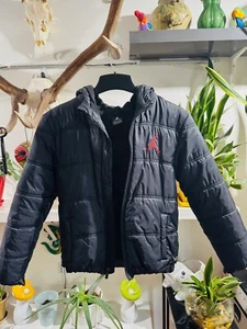 Air Jordan Boys Jacket Large Black Puffer Hooded Full Zip Jumpman Lined Red Lett - Picture 1 of 10