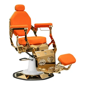 LEON Barber Chair Diamond Seat Reclining Heavy Duty Barber Chair, Orange Gold - Picture 1 of 7