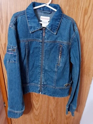 American Girl Size L Full Zip Unlined Jean Jacket W Flowers On Back 31D - Image 1 of 4