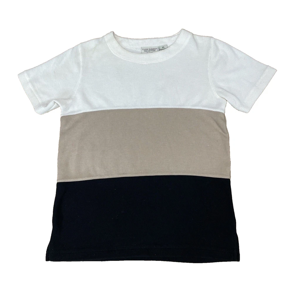 CLASSIC ELEMENTS VTG Knit T Shirt Women P S Tan Black Cream Short Sleeve Tee Top - Image 1 of 4