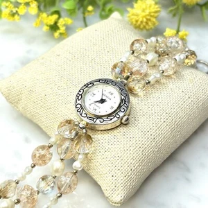Geneva Sterling Silver Swarovski Crystal Band Quartz Watch 7.5”L Works New Batt - Picture 1 of 12