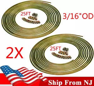 2X 25FT Coil Roll 3/16"OD Galvanized Steel Brake Line Tubing Kit W/32X Fittings - Picture 1 of 12