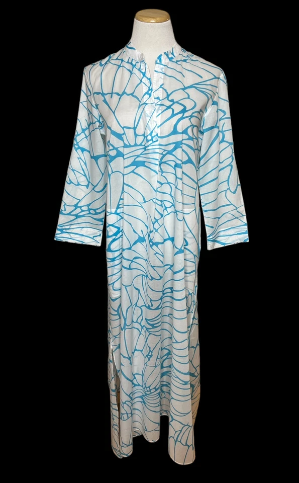 Traje de baño Natori talla S cubre bata de caftán pulóver bolsillos estampado azul algodón Foto 1 de 4