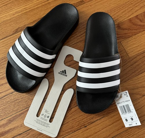 Sandali Adidas Adilette Aqua slip on slide taglia uomo 8 donna 9 nero bianco nuovi