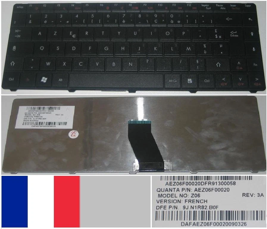 Keyboard AZERTY French Acer D720 D725 4405C Z06 9J.N1R82.B0F AEZ06F00020 Black - Image 1 of 1