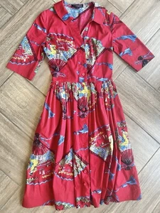 TRASHY DIVA Candice Gwinn Red Geisha Oriental Fan 50s Pinup Retro Swing Dress 2 - Picture 1 of 6