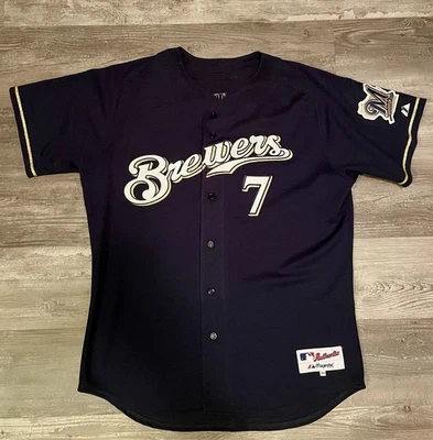 Camiseta deportiva auténtica Milwaukee Brewers JJ Hardy Majestic talla 48 Foto 1 de 4