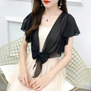 Women's Stylish Lace Up Chiffon Top Suitable for Spring and Summer Days - Picture 1 of 27