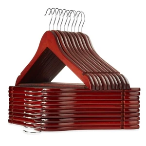 - 20 Cherry Wooden Suit Hangers - Premium Lotus Wood with Notches & Chrome Sw... - Picture 1 of 4