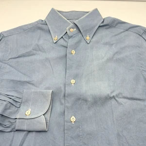 Luca Avitabile 15 Bespoke Mens Button Down Shirt Light Blue Light Wash Solid - Picture 1 of 13